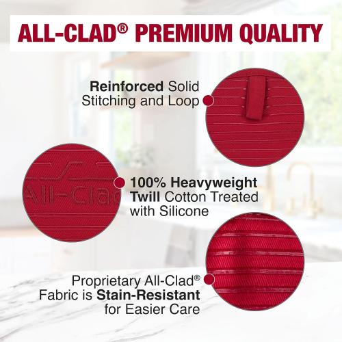Set of 2 All-Clad Premium Pot Holder & Heating Pad,  Heat Resistant to 500 Degrees, 100% Cotton  for Kitchen and Barbeque, Chili Red