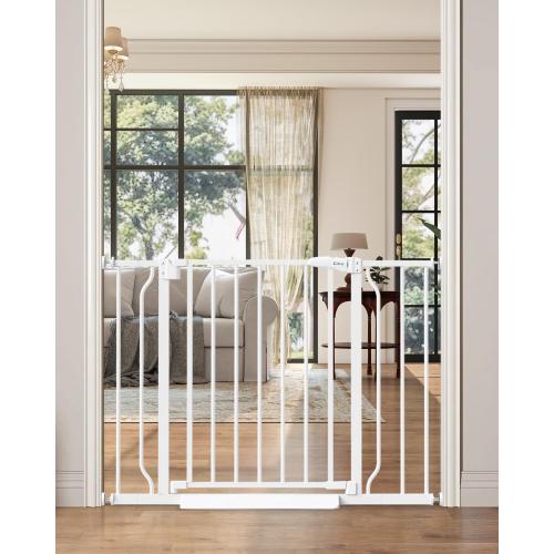 Baby Gate No Drilling, 29-40 Auto Close Dog Gate Indoor for Doorways & Stairs, Pressure Mounted Adjustable Pet Gate, Easy Walk Through Child Gate for Children & Pets Stroller Friendly, White