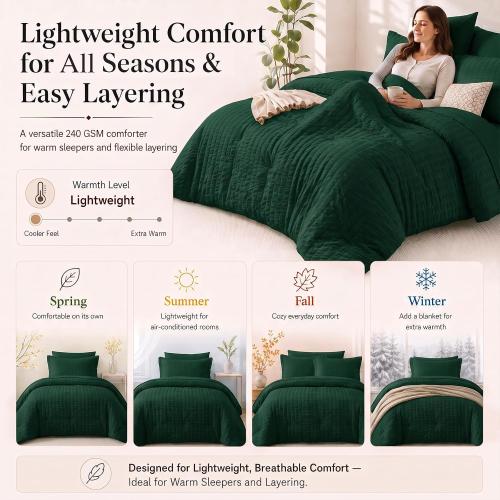 Comforter Set, 5 Pieces Emerald Green Seersucker Bed in a Bag