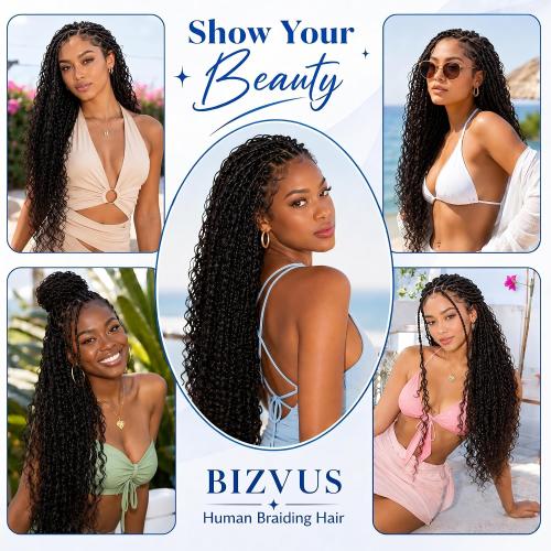 Human Braiding Hair for Boho Braids, 20 Inch 110g Deep Wave Bulk