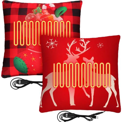 2 Pcs 17.7x17.7 Heated Pillow for Lumbar Support Electric Pillow for Office Chair 5 Heat Setting USB Heated Throw Pad for Period Cramp Abdomen Neck Winter Gift No Power Bank Included(Vivid Style)