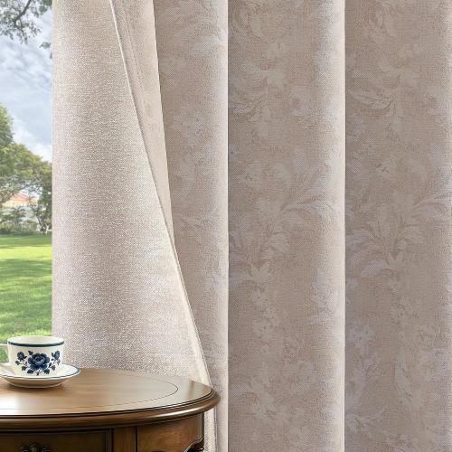 Floral Jacquard Beige Blackout Curtains for Bedroom 84 Inch Long 2 Panels