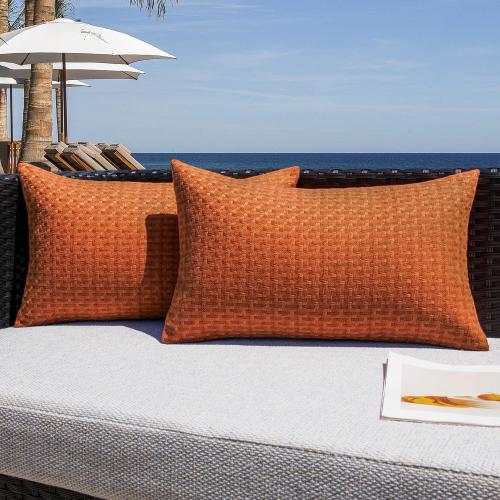 Kevin Textile Outdoor Waterproof 12x20 Pillow Covers 2 Pack, Burnt Orange