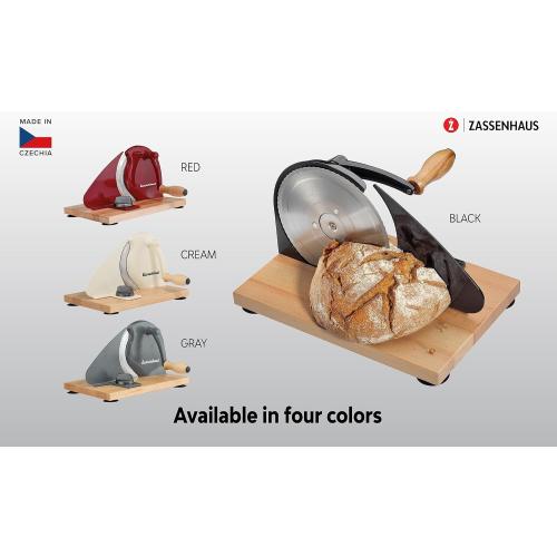Zassenhaus Original Classic Adjustable Bread Slicer for Uniform Slices - Bread Slicer for Homemade Bread - 18/8 Stainless Steel Blade Sourdough Cutter - Red, 11.75 x 8