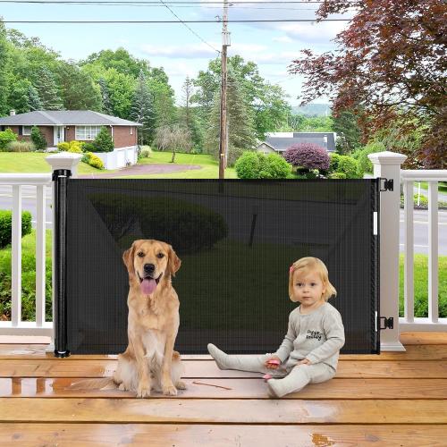 Retractable Baby Gates for Doorways 55 Inch Wide Retractable Dog Gates for The House Outdoor Dog Barriers for Home Indoor Pet Barrier Mesh Baby Gate for Fireplace Pet Safety Gate for Front Door