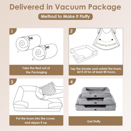 EHEYCIGA Orthopedic XXL Dog Bed, Waterproof Washable XL Big Pet Bed 48 | Non-Slip Bottom and Egg-Crate Memory Foam Extra Large Pet Couch Bed with Washable Removable Cover, Grey
