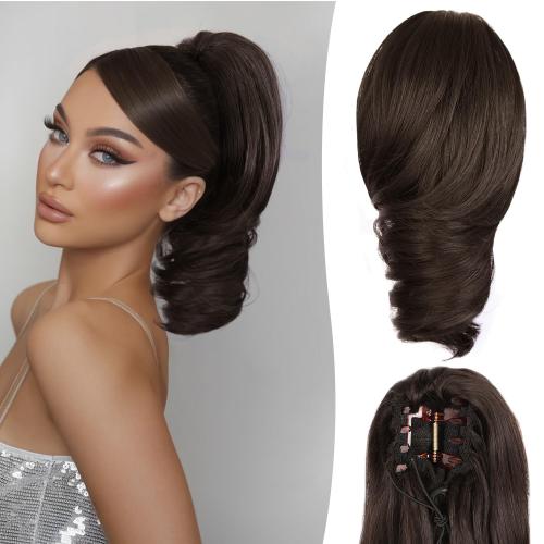 Claw Clip Ponytail Extension - 12 Inch Short Ponytail Extension, Curly Pony Tails Hair Extensions, Synthetic Hair Extensions Ponytail, Clip On Ponytails for Women (Color: Dark Chocolate Brown)