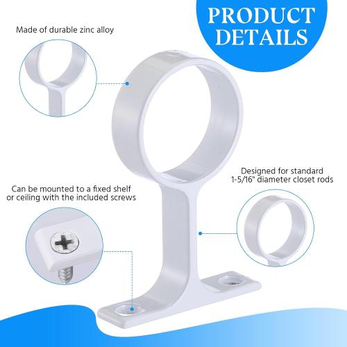 LEIFIDE 4 Pcs 1 5/16 Inch Round Closet Rod Support Bracket,White