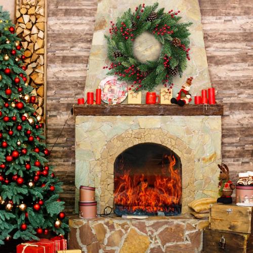Large Outdoor Christmas Wreath, 24 Inch Christmas Wreaths for Front Door Outside, Farmhouse Indoor Winter Wreath Window, Home Decorations with Pine Cones, Red Berries, Evergreen Leaves