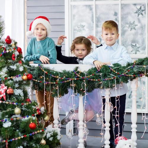 17 ft Christmas Tree Beads Garland - Glitter Ball Colorful Red Green Gold Beads for Xmas Decor - Holiday Hanging Decorations for Home Mantel