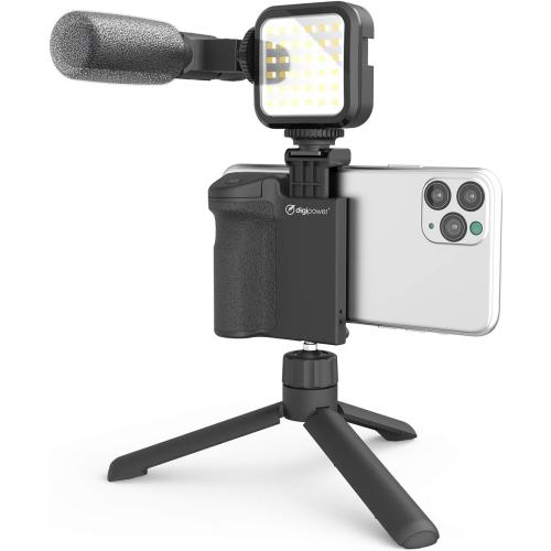 DigiPower Follow ME #GoViral Vlogging Kit for Cameras & Phones | with Microphone, 36 LED Light, Smartphone Grip, Wireless Shutter Remote, Tripod | Vlogging Equipment for YouTube, Instagram & Tiktok