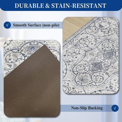 SALLOUS Vinyl Floor Mat for Home, 5' x 8' Waterproof Area Rug for Living Room, Non-Slip Area Rug for Under Dining Table, Vinyl Hard Floor Protector Mat for Bedroom, Kitchen, Bathroom (Grayish Blue)