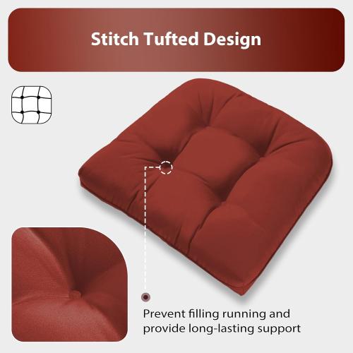 19x19 Outdoor Chair Cushions Set of 2, Tufted Wicker Patio Furniture Cushions, Thick Outdoor Seat Cushions for Lawn Chairs, Overstuffed and Water Resistant, Brick Red