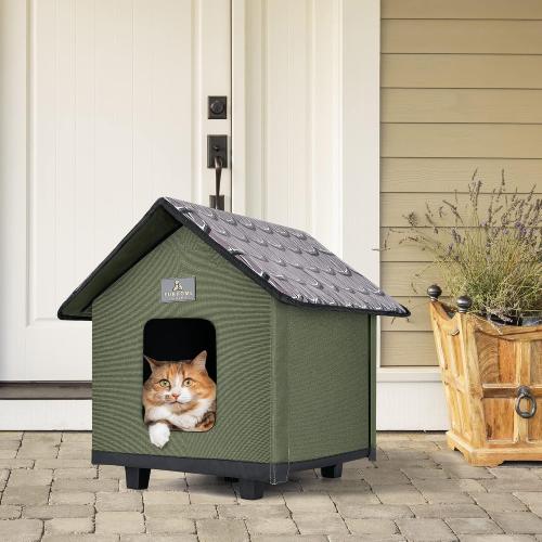 Color Green Heated Cat House for Outside - Cat Houses for Outdoor Cats - Heated Cat House - Outdoor Cat House - Cat Houses for Indoor Cats