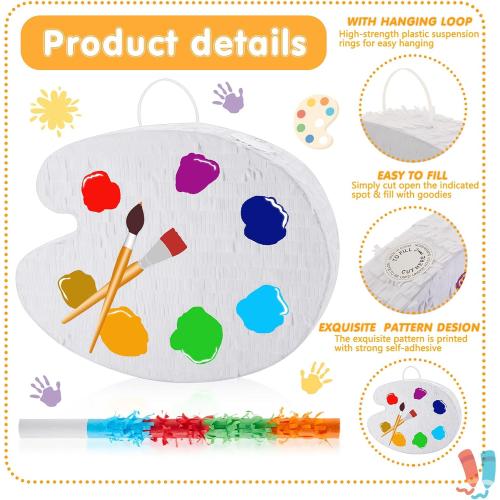 Lewtemi 15.7'' Art Palette Piñata Small Paint Art Piñata with Stick Confetti Blindfold for Boys Girls Birthday Party Painting Favors Classroom Prizes Stocking Stuffers Paint Party Supplies (Drawing)