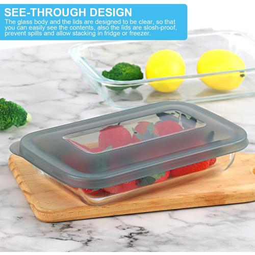 KOMUEE 8 Pieces Glass Baking Dish with Lids, Gray