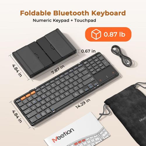 MEETION Foldable Keyboard with Touchpad, Bluetooth Keyboard, Numeric Keypad
