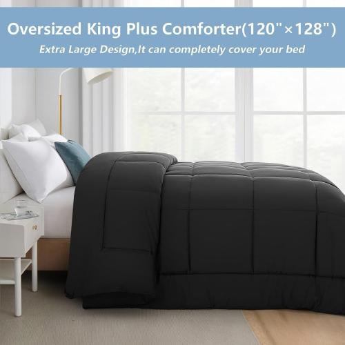 Oversized King Plus Comforter 128''x120'' - Extra Large Cooling All Seasons Down Alternative Lightweight Quilted Duvet Insert with Corner Tabs - Dark Grey
