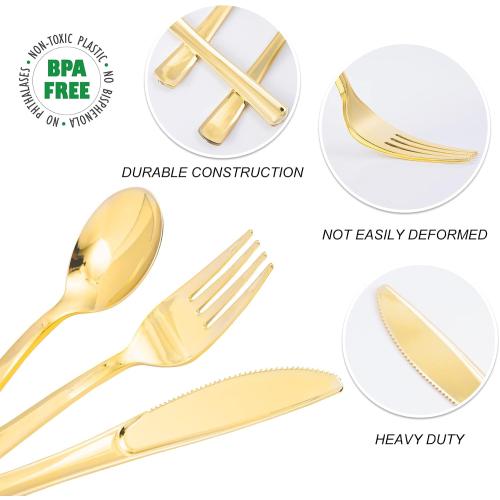 N9R 300PCS Gold Plastic Silverware, Disposable Plastic Cutlery/Utensils