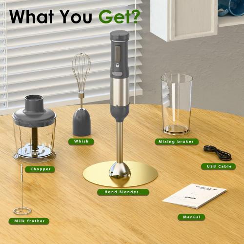 5-in-1 Cordless Immersion Blender with Rechargeable Handheld Battery