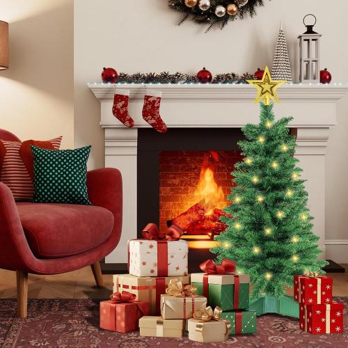 3 Ft Green Christmas Tree with Lights, Timer 8 Modes 50 Warm White Lights Battery Operated Small Artifical Full Christmas Tree for Tabletop Home Office Indoor Outdoor Xmas Holiday Party Decorations