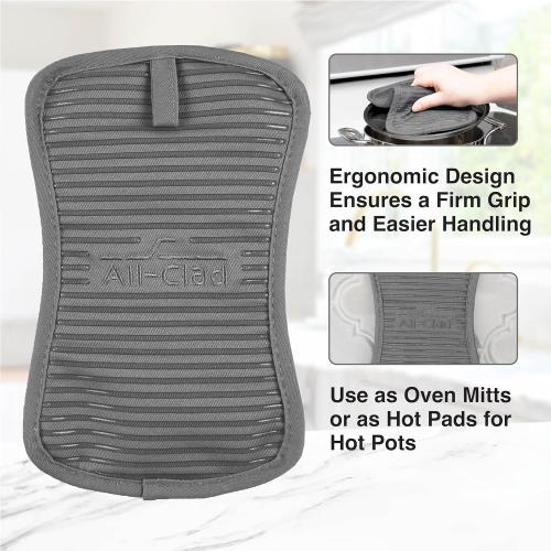 Set of 2 Color Grey All-Clad Premium Pot Holder & Heating Pad, (2-Pack) Heat Resistant to 500 Degrees, 100% Cotton 10x6.25 for Kitchen and Barbeque, Pewter