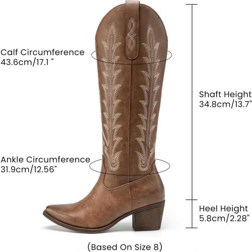 Size 7.5 Athlefit Cowboy Boots for Women Knee High Cowgirl Western Block Tall Boots
