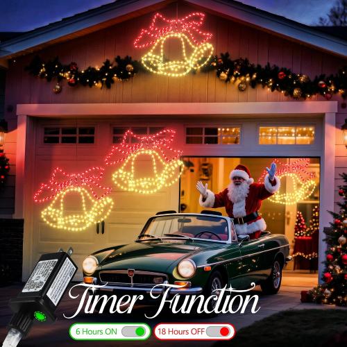 Joomer 33‘’ Christmas Lights Outdoor Bell Neon Super-Bright Large LED Christmas Light Decoration with Timer Waterproof for Outdoor Home Party Wall Hanging Holiday(Warm White & Red)