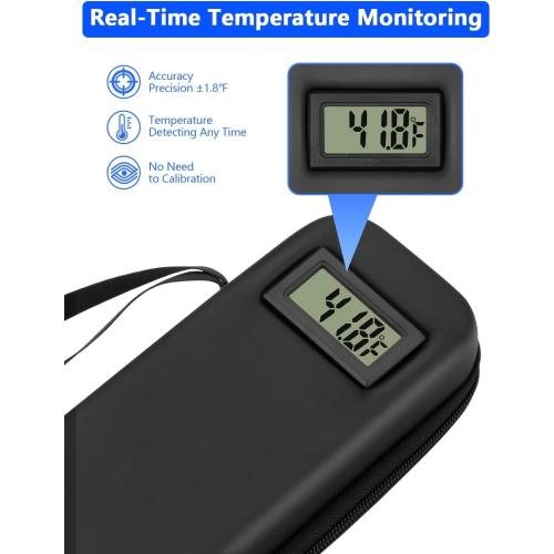 Insulin Cooler Travel Case TSA Approved Medication Cooler for Travel with ℉Thermometer Temperature Display, Diabetic Travel Case with 2 Reusable Ice Packs for Daily & Trip(Black)
