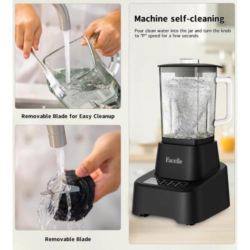 Smoothie Blender, Facelle Countertop Blender for Kitchen, 55 oz Glass blender for smoothies and Shakes, Licuadora, Smoothie maker with touchscreen 3 P Speeds, Cleaning brush ＆ removable SS304 blade