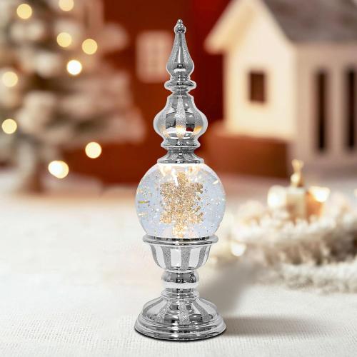 Christmas Snow Globe Lantern Snowflake Water Glittering Globe with 6H Timer Function Christmas Snow Globes 3 AA Battery Operated for Christmas Festival Decorations Gifts (Snowflake)