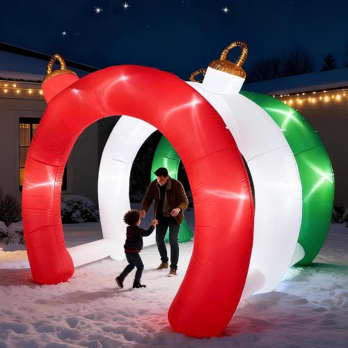 10.5 FT Christmas Inflatables Ornament Tunnel Arch Outdoor Decorations, Blow Up Walk-Through Archway Yard Decor for Garden Lawn Xmas Display