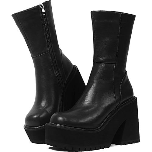 AMINUGAL Platform Ankle Boots for Women Chunky Block Heel