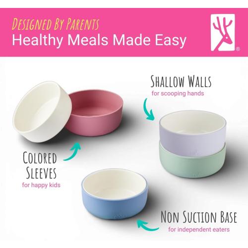 Elk and Friends Kids/Toddler Porcelain Bowls   Silicone Sleeves | 4pk