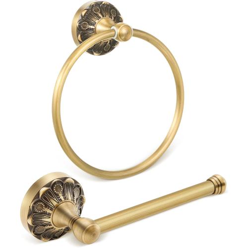 2 Pcs Toilet Paper Holder Towel Ring, Brass, Round