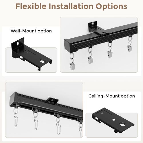 Ceiling Curtain Track Black 12-15 ft Heavy Duty Ceiling/Wall Mount Rail