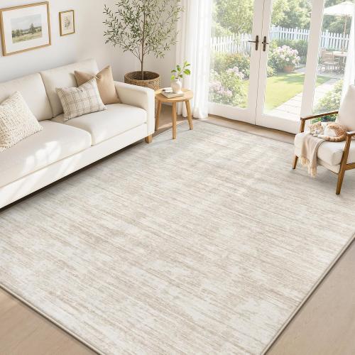 6x9 Area Rugs Living Room Rug: Washable Modern Abstract Rugs Neutral Non Slip Rug Soft Low Pile Indoor Bedroom Carpet for Nursery Office Dining Room Kids Room (Beige, 6'x9')
