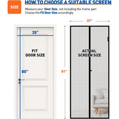 MAGZO Magnetic Screen Door Fits Door Size 35x80, Hands-Free Mesh Gray