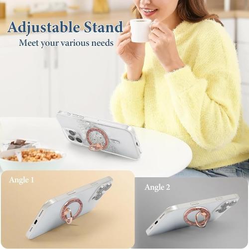 Magnetic Phone Ring for MagSafe Grip [Super Magnet] Gold Twinkle Design Ring Holder Stand, magsafe pop Socket (Rose Gold)