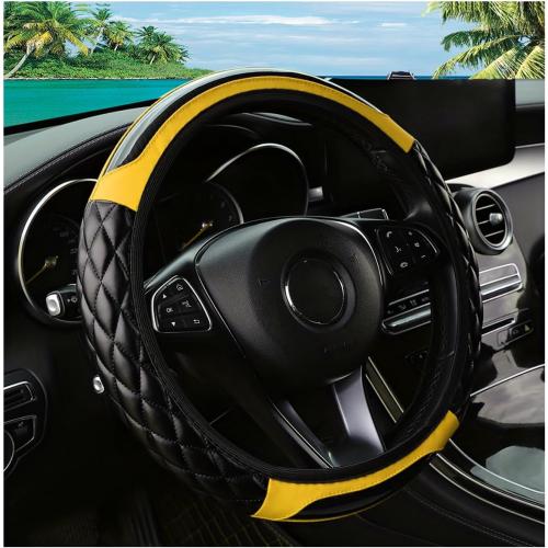 14.5-15 Inch Leather Steering Wheel Cover, Yellow