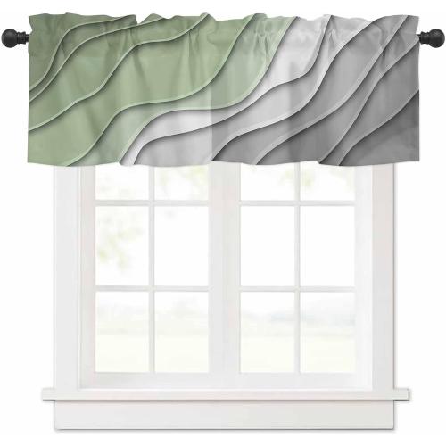 Sage Green Grey Ombre Valances for Windows, Modern Geometric Kitchen Curtains Window Treatment Decor, Abstract Art Aesthetic Cream Rod Pocket Short Window Valances for Living Room/Bedroom, 54 x 18