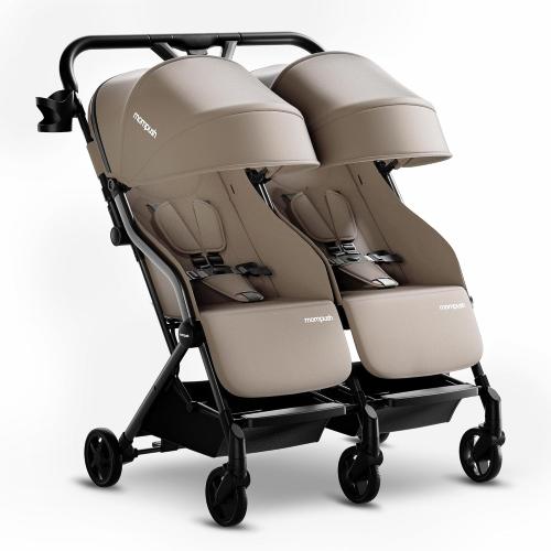 Mompush Lithe Double Stroller for Infant and Toddler, Lightweight Side by Side Twin Stroller, Only 25 lbs, 30-Inch Slim Fit Through Doorways, One-Step Fold, Independent Recline, UPF 50  Canopy