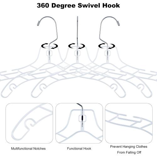 VWV 24 Pack Clear Plastic Hangers, 15.75 Inch Non-Slip Clothes Hangers