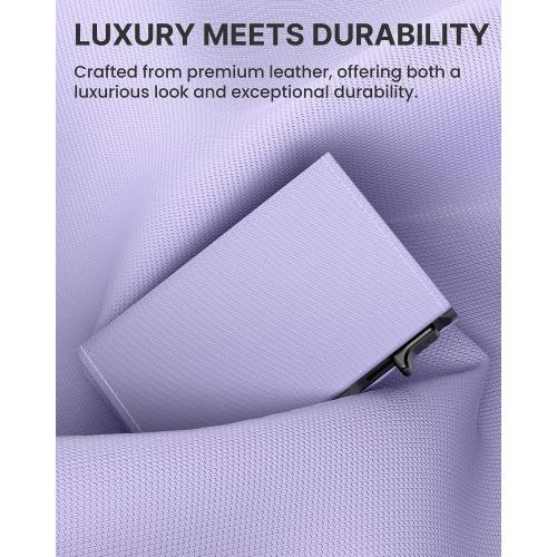 typecase Womens Wallet Card Holder: Pop Up Card Case, Genuine Leather, RFID Blocking, Slim, Minimalist, Thin, Small Size - 9-14 Card Capacity, ID Window, Cash Pocket (Lavender)