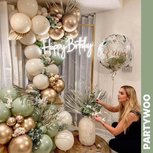 PartyWoo Sage Green Balloons 66pcs 12 Inch Gold White Brown Gold Balloons