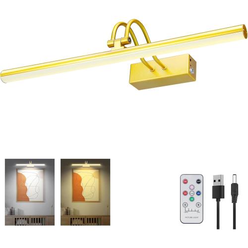 Size 20 Color Brass Picture Light,2Colors Art Lights for Paintings,20 Battery Wall Light,Remote Control Accent Lighting with Timer and Dimmable for Frame,Portrait,Artwork-Brass