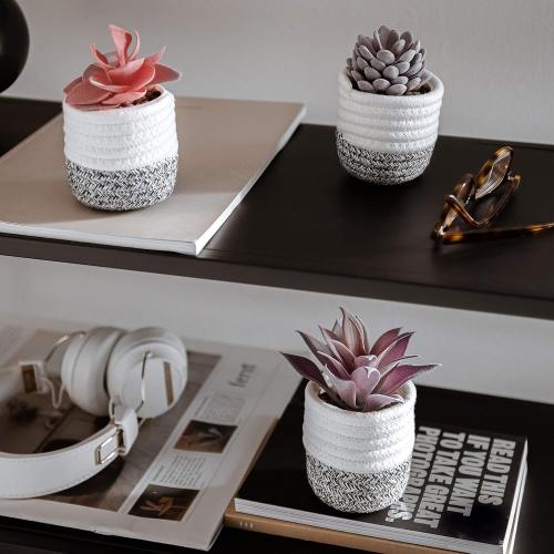 VIVERIE 3Pcs Fake Succulent Plants in Boho Removable Rope Basket Pot Set- Farmhouse Faux Cactus Plant for Home Decor Indoor Bedroom Bathroom Office Desk Shelf Boho Room Kitchen Decor and Accessories‼️missing 1 ‼️