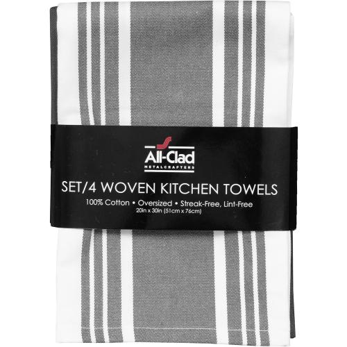 All-Clad Woven Bistro Kitchen Towels: Highly Absorbent, Super Soft Long Lasting - 100% Cotton, 20x30 Dish Towels for Cleaning & Drying Dishes, Pans, Glassware, or Countertops, (4-Pack), Pewter