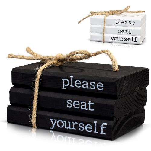 Farmhouse Bathroom Decor - Funny Rustic Wooden Mini Books, Black