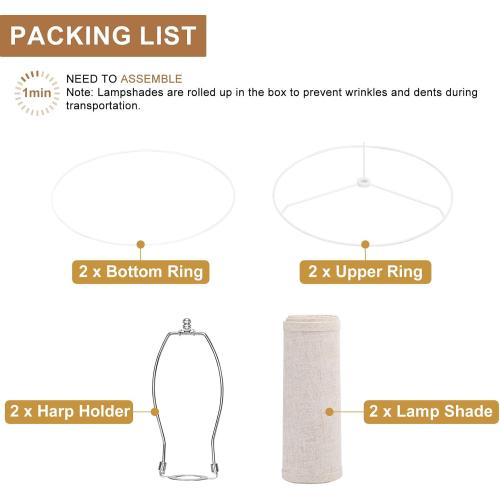 Lampshades Set of 2, Drum Lampshades 11.6 Top x 12.6 Bottom x 9.8 High, Seaside village Medium Lampshades (Spider Fitter), Beige Lampshades Natural Linen Hand Crafted, Easy Assembly Required